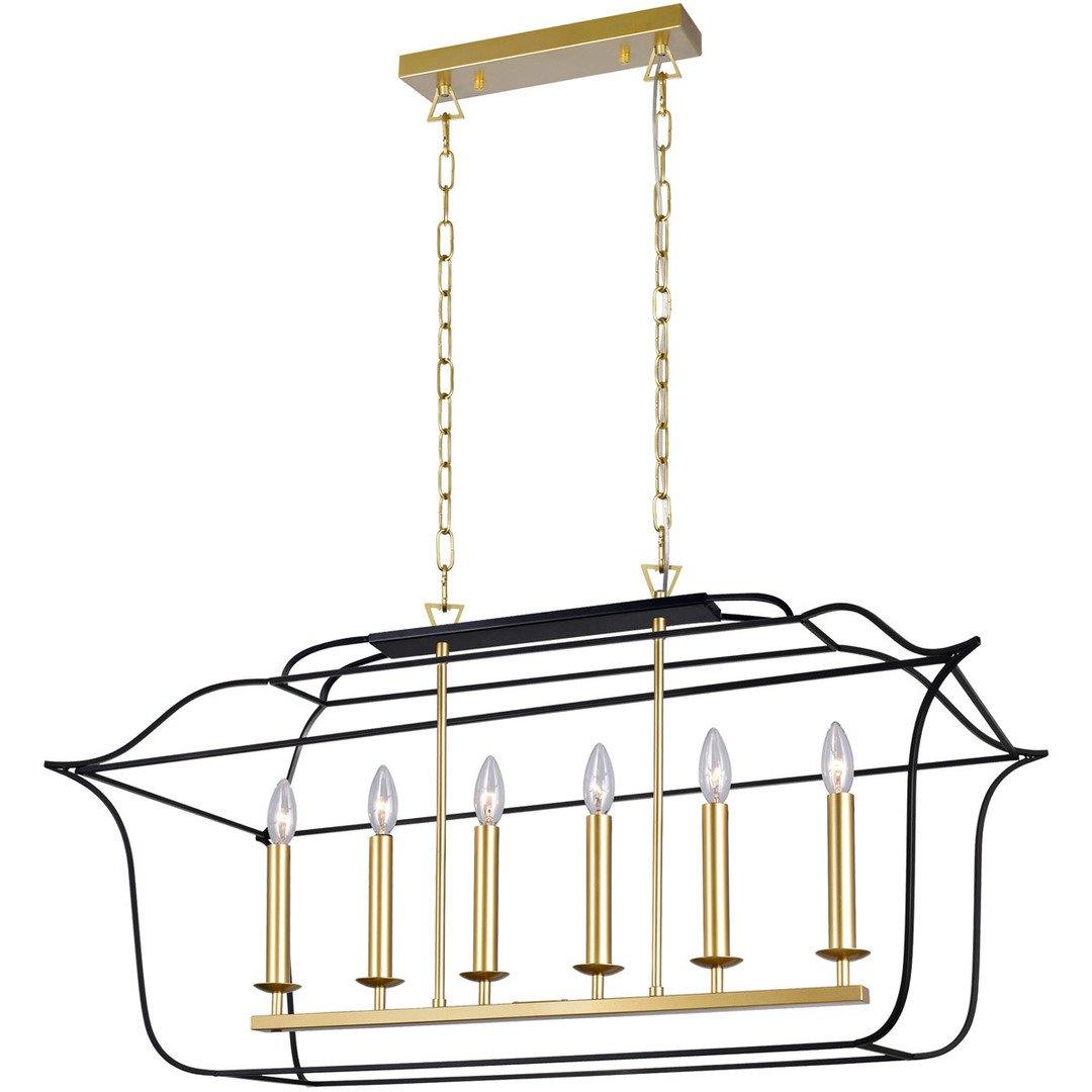 Black with Satin Gold Caged Linear Chandelier - LV LIGHTING