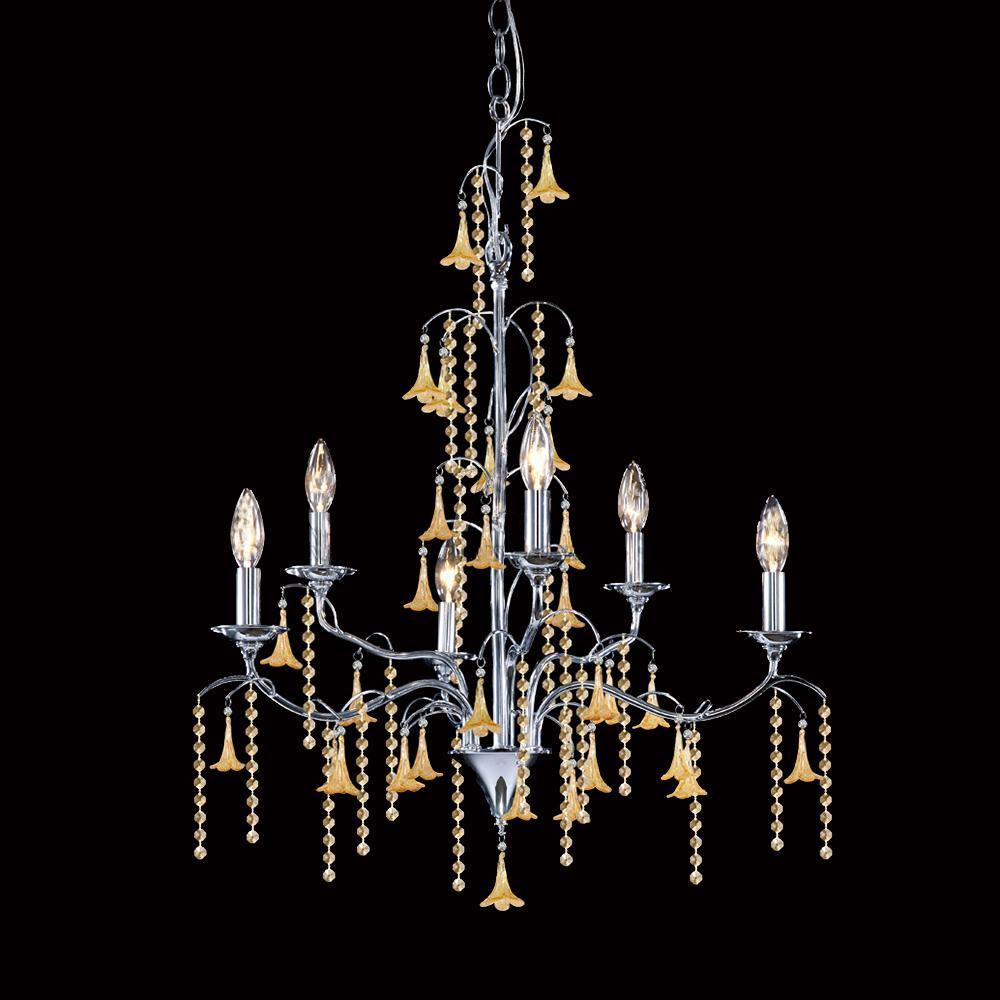 Chrome with Crystal and Ambered Bell Chandelier - LV LIGHTING