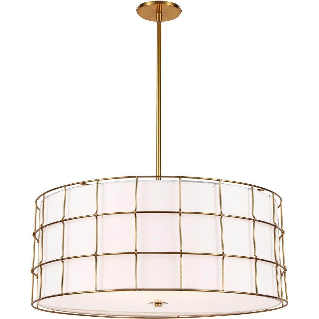 Aged Brass Frame with Fabric Shade Pendant - LV LIGHTING