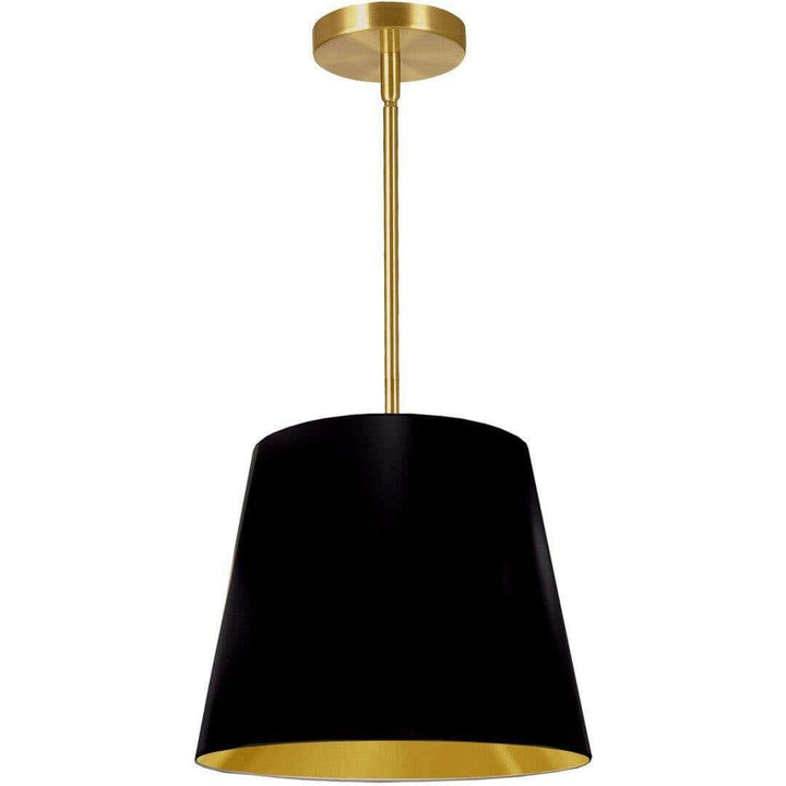 Aged Brass with Drum Fabric Shade Pendant - LV LIGHTING
