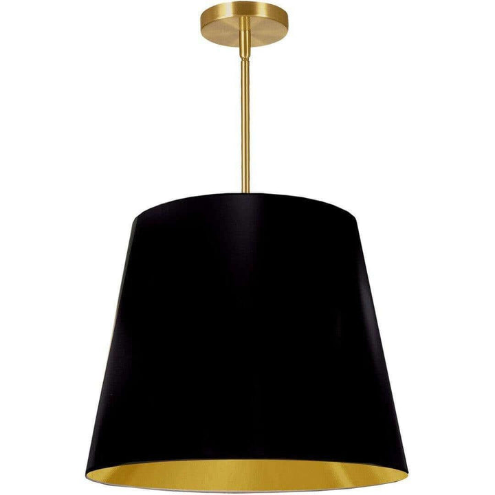 Aged Brass with Drum Fabric Shade Pendant - LV LIGHTING