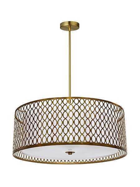 Aged Brass with Fabric Shade Pendant - LV LIGHTING