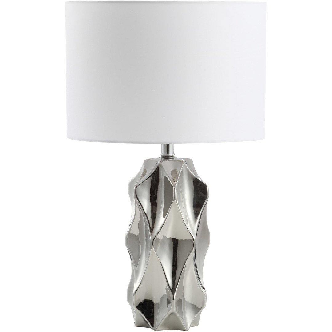 Polished Chrome with White Fabric Drum Shade Table Lamp - LV LIGHTING