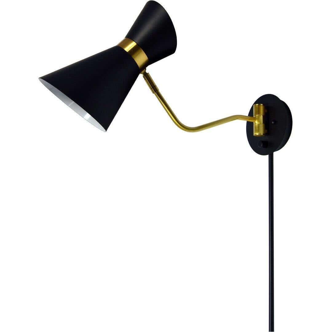 Aged Brass with Matte Black Swing Arm Wall Sconce - LV LIGHTING