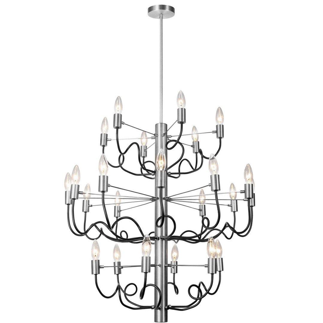 Satin Chrome with Matte Black Arms 3 Tier Chandelier - LV LIGHTING
