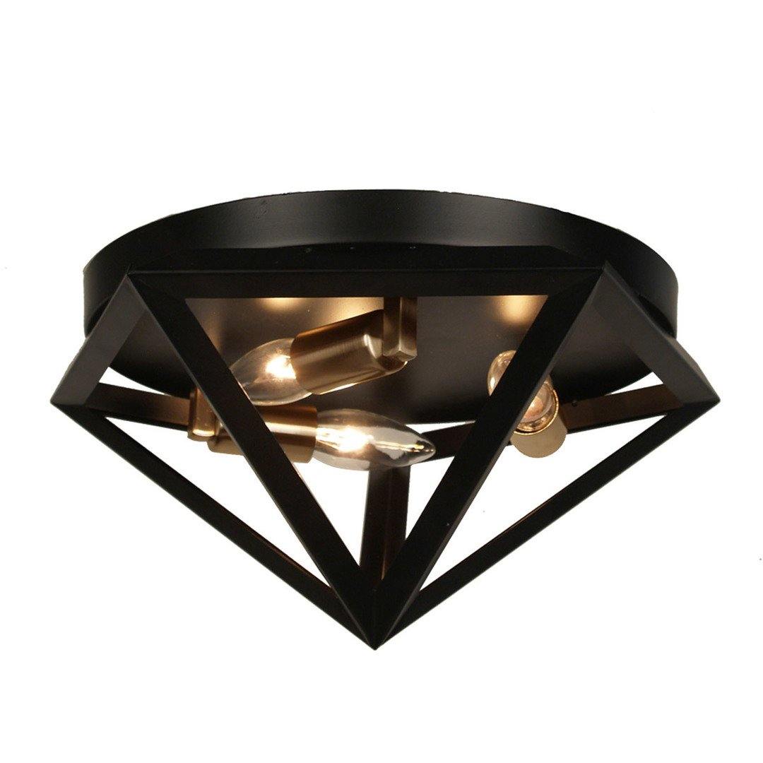 Matte Black with Antique Brass Diamond Flush Mount - LV LIGHTING