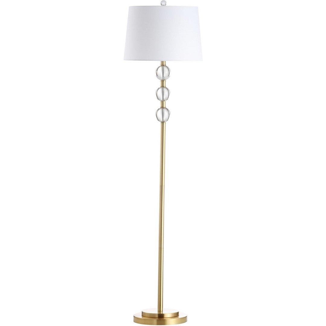 Steel with Clear Glass Orb and White Fabric Shade Floor Lamp - LV LIGHTING