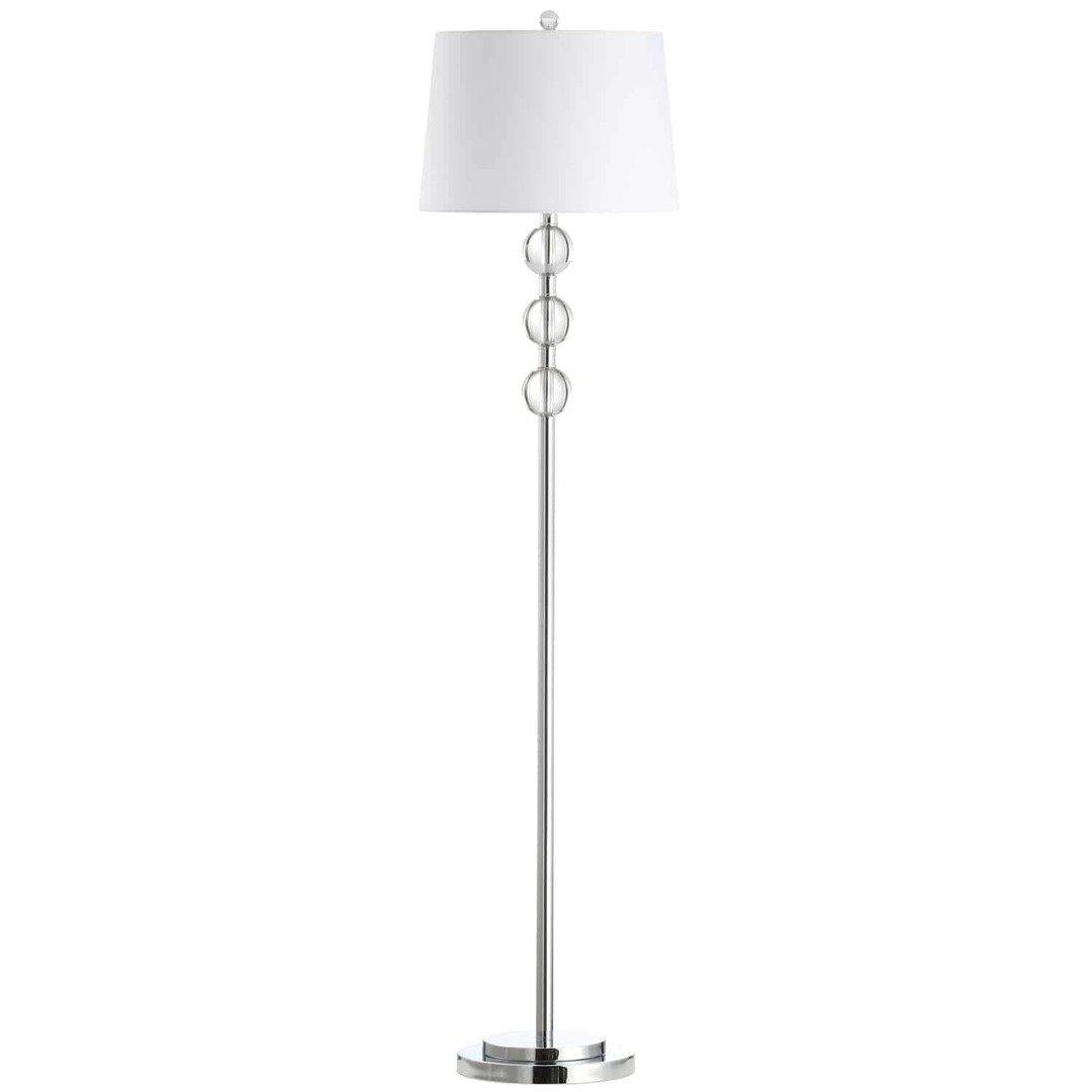 Steel with Clear Glass Orb and White Fabric Shade Floor Lamp - LV LIGHTING