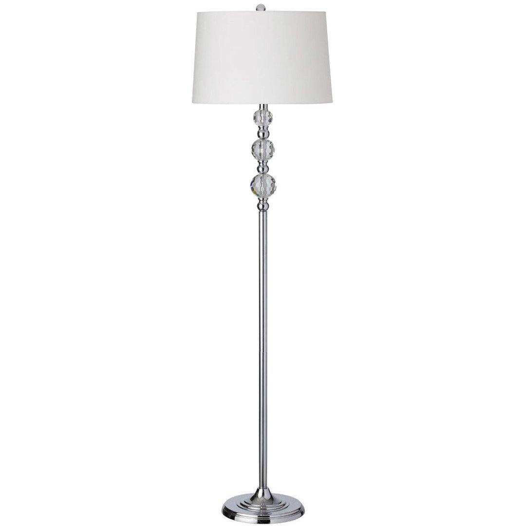 Polished Chrome with Honey Comb Clear Glass Orb and White Fabric Shade Floor Lamp - LV LIGHTING