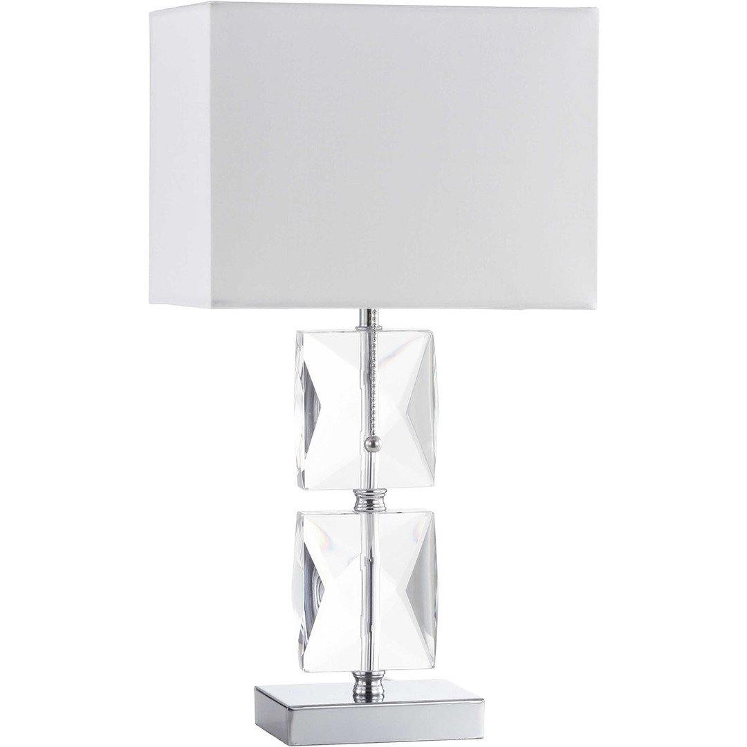 Polished Chrome with Glass Plaque and White Shade Table Lamp - LV LIGHTING