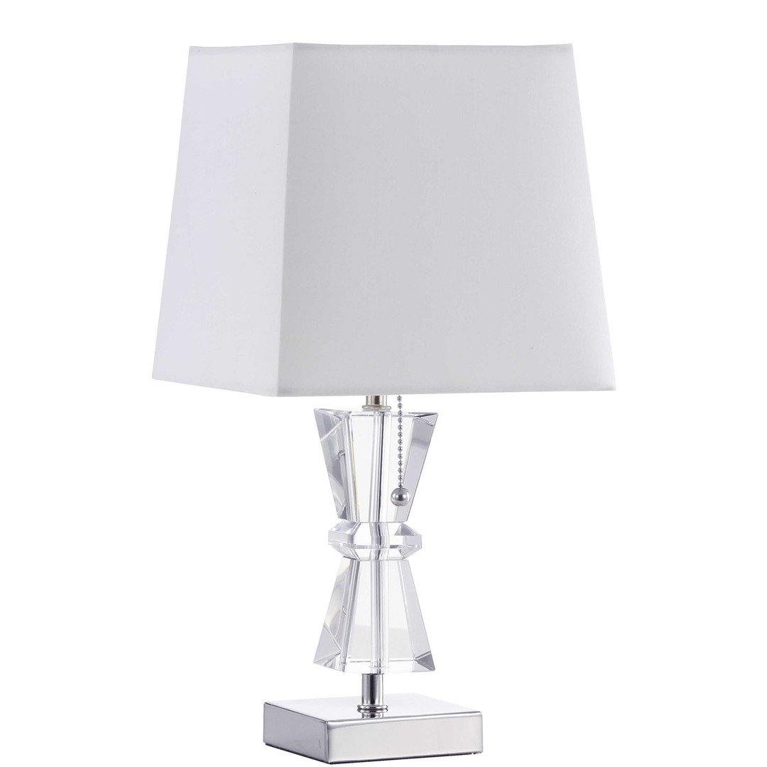 Polished Chrome with Clear Glass and White Fabric Shade Table Lamp - LV LIGHTING