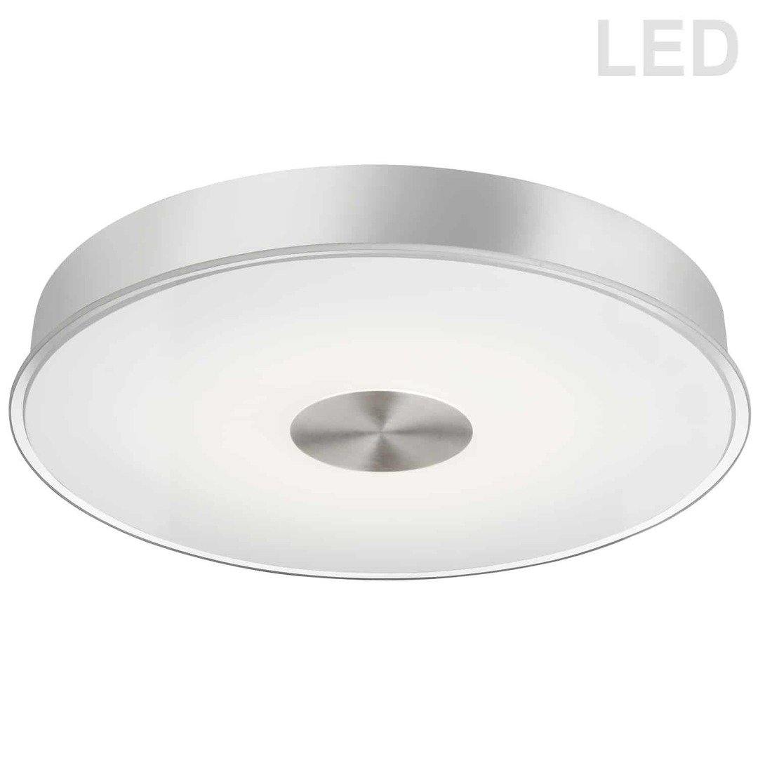 LED Satin Chrome with White and Clear Glass Shade Flush Mount - LV LIGHTING