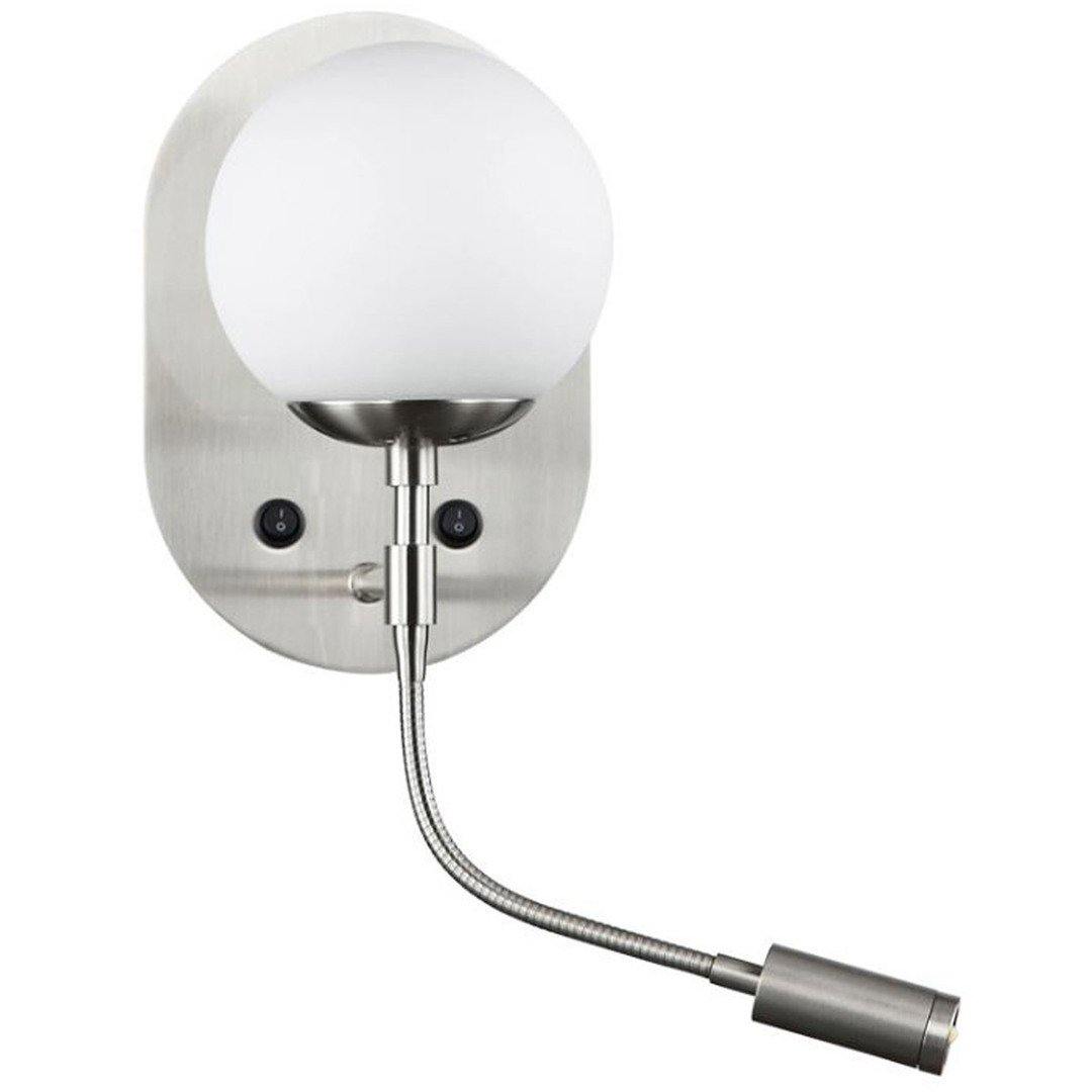 Satin Chrome and Frosted Glass Globe with LED Reading Light Wall Sconce - LV LIGHTING