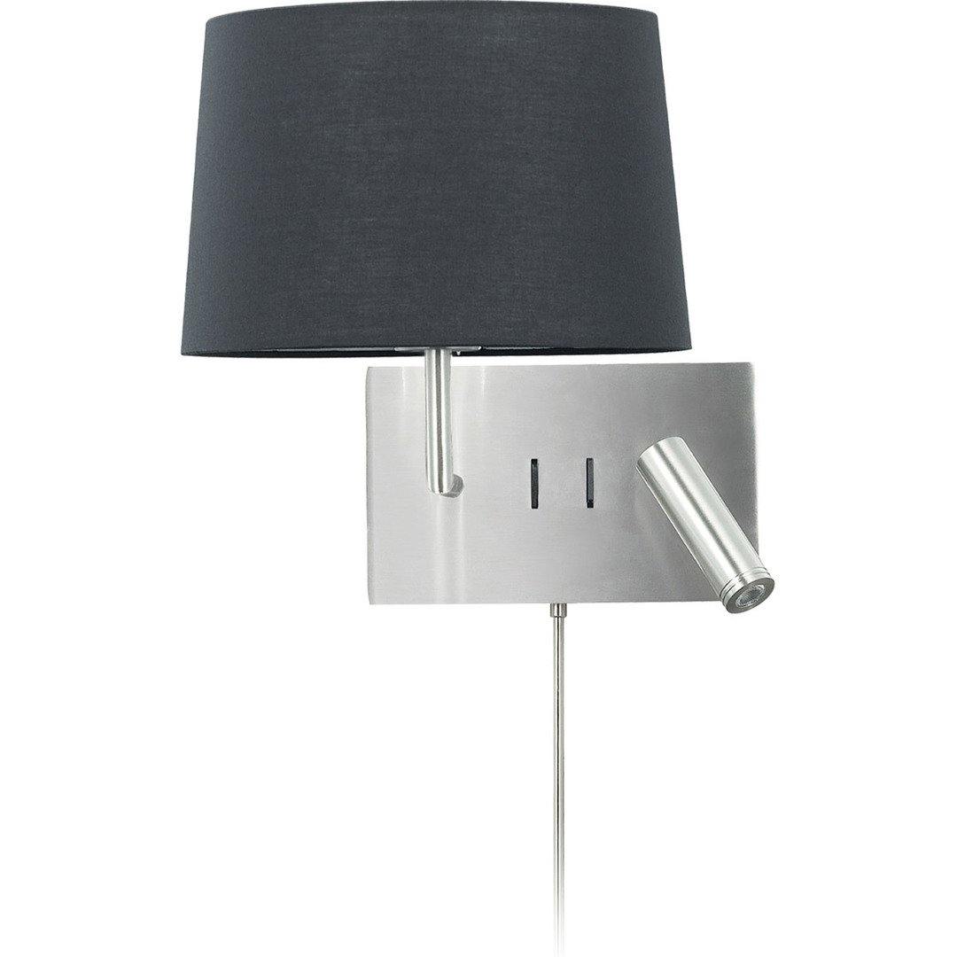Satin Chrome and Black Fabric Shade with LED Reading Light Wall Sconce - LV LIGHTING