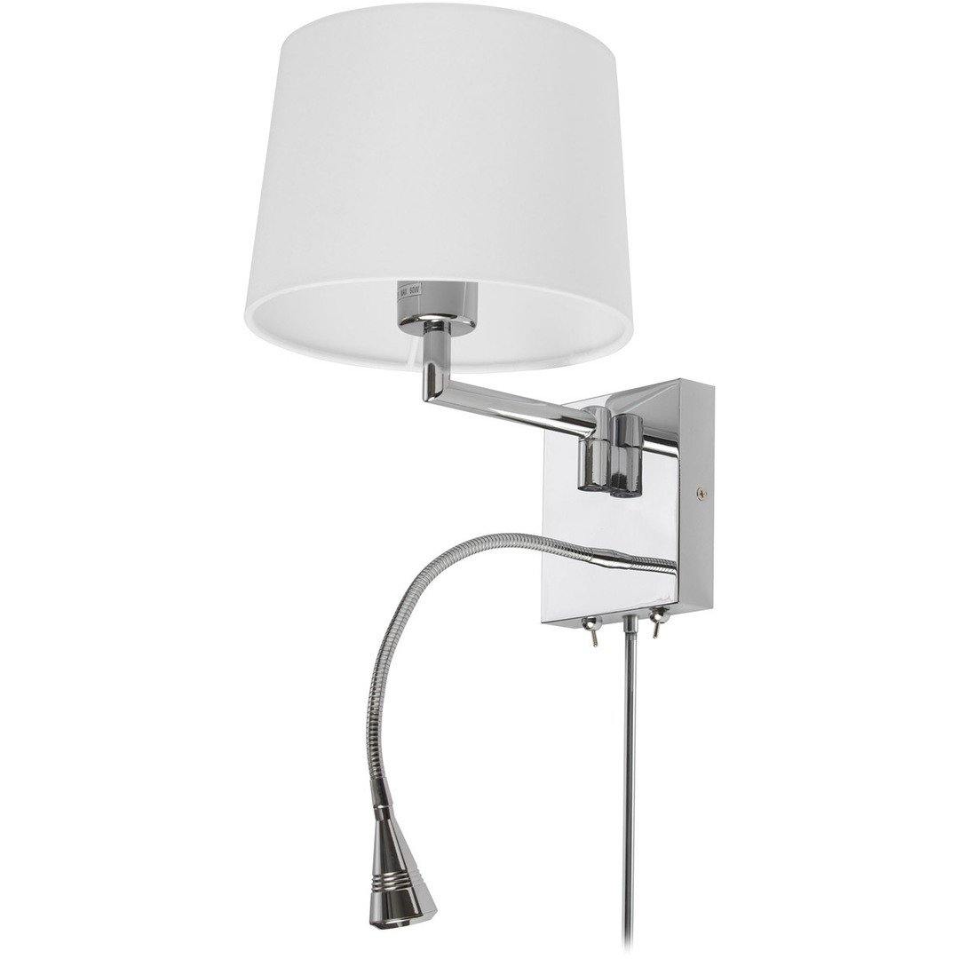 Polished Chrome with White Fabric Shade and LED Reading Light Wall Sconce - LV LIGHTING