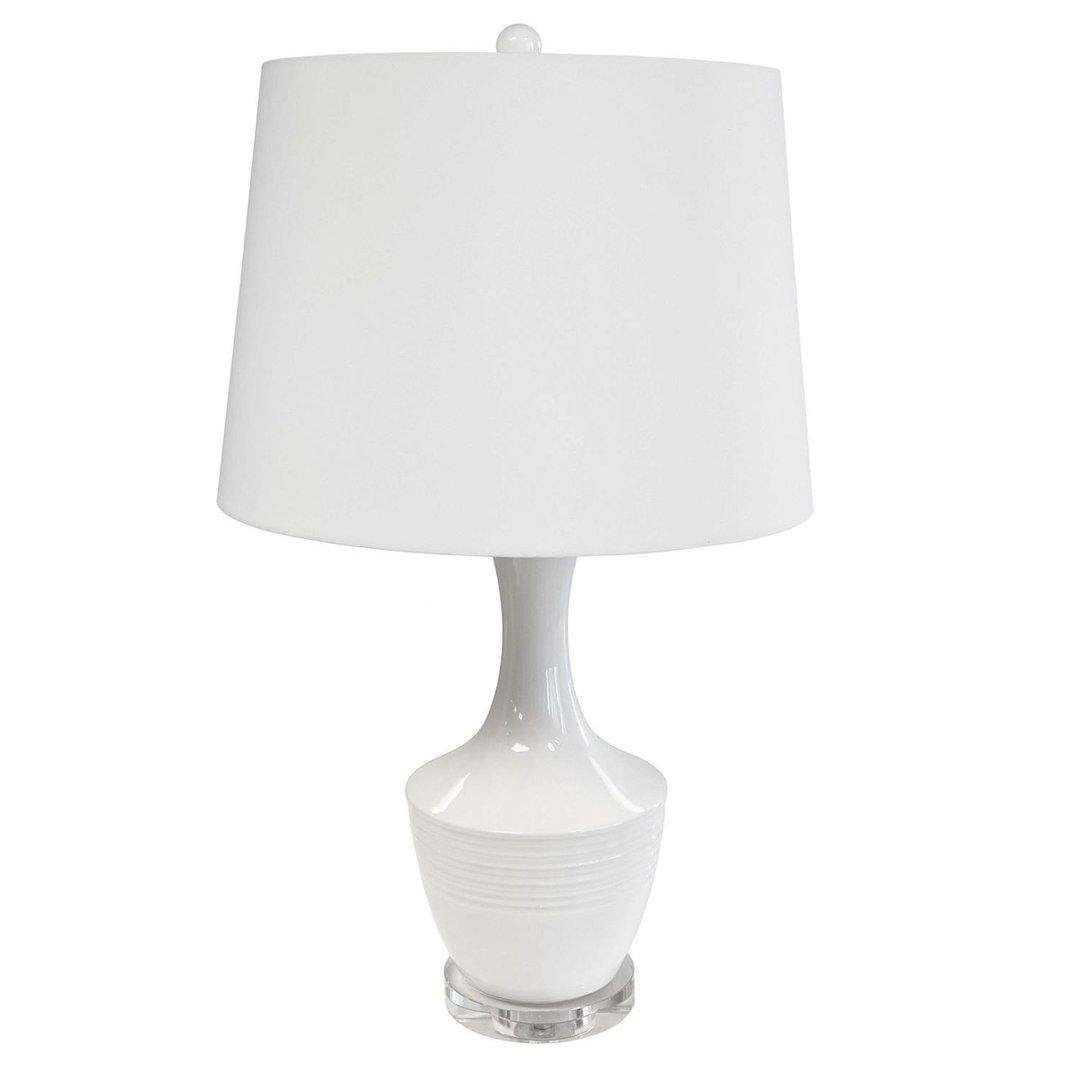 White Ceramic Base with White Fabric Shade Table Lamp - LV LIGHTING