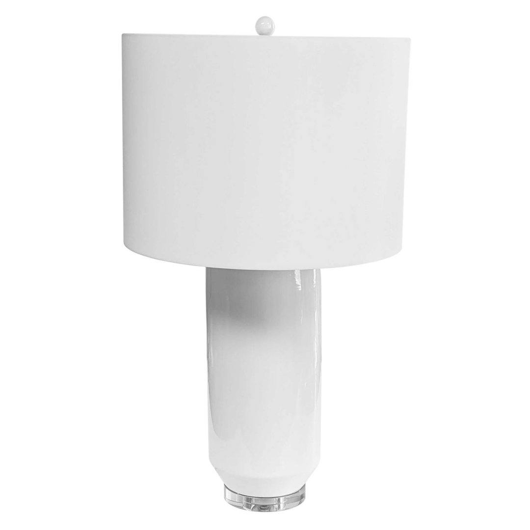 White Ceramic Crylindrical Base with White Fabric Shade Table Lamp - LV LIGHTING