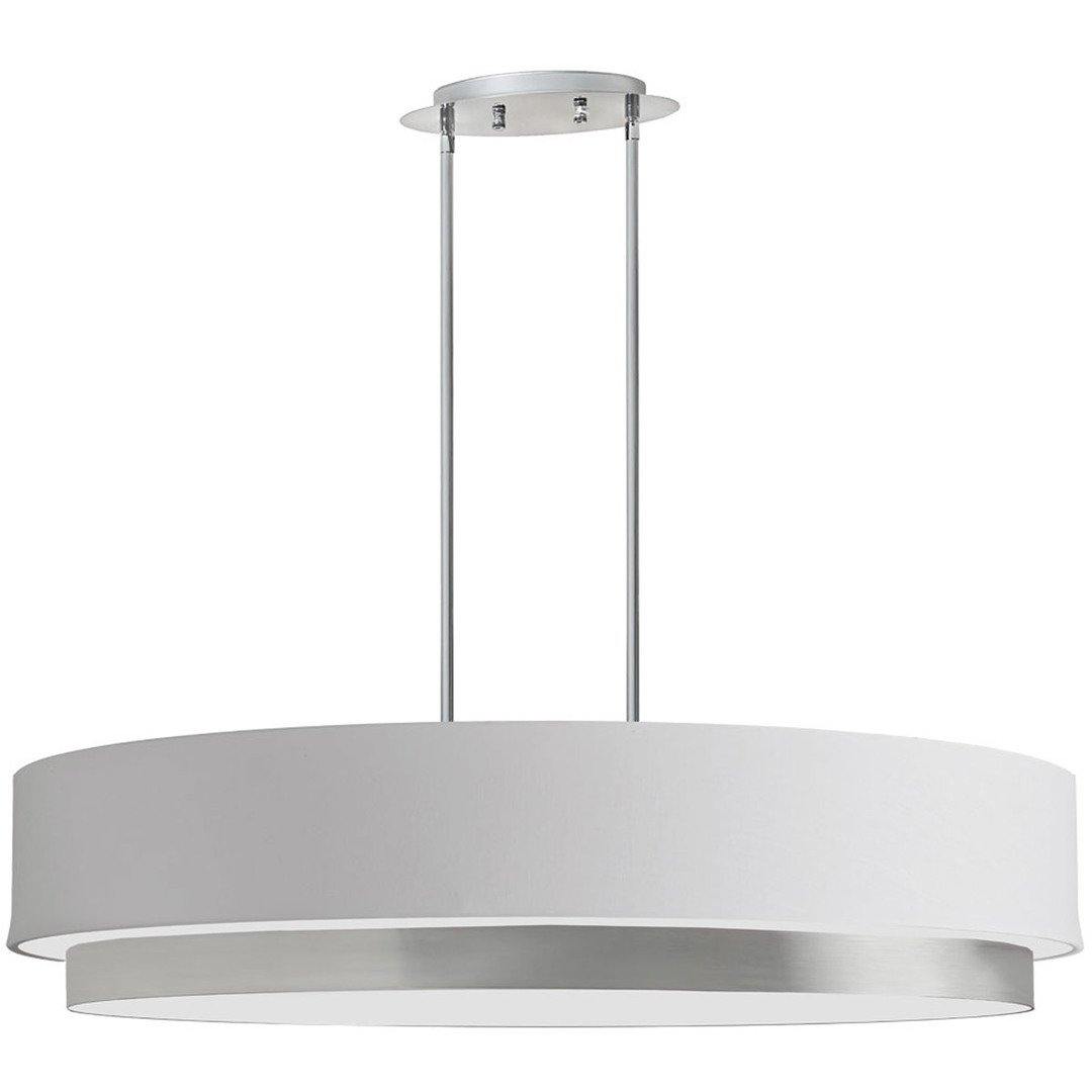 Satin Chrome with White Fabric Shade Oval Linear Pendant - LV LIGHTING