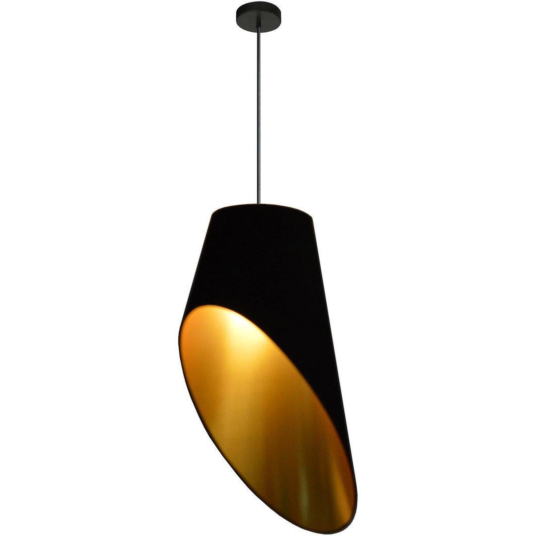 Black with Gold Jewel Tone Slanted Drum Fabric Shade Pendant - LV LIGHTING