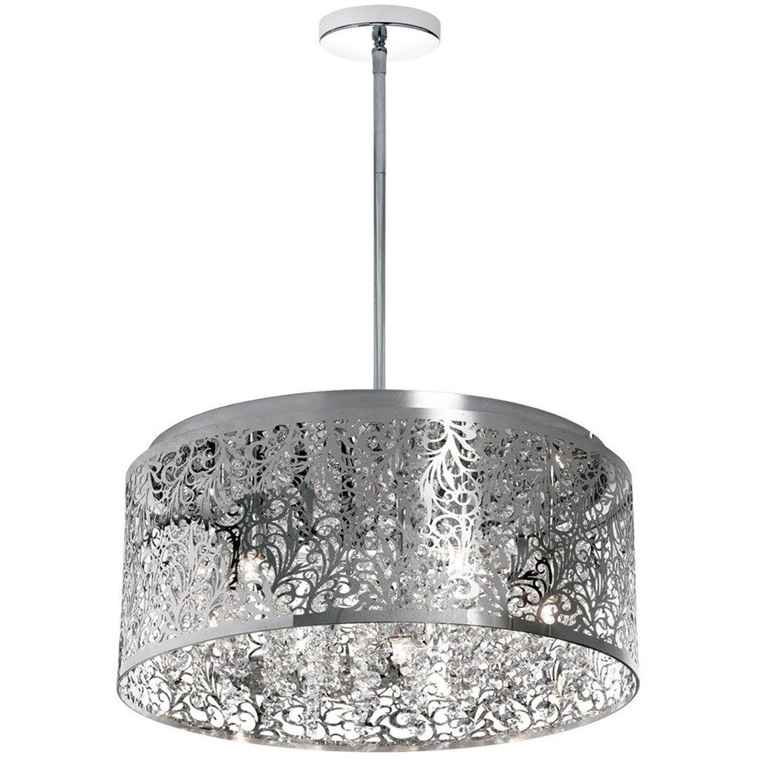 Polished Chrome with Patterened Open Shade and Crystal Strand Chandelier - LV LIGHTING