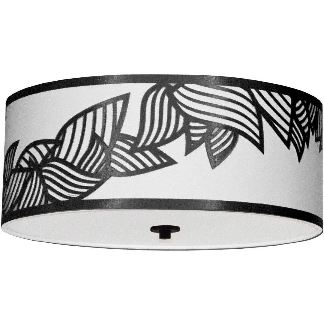 Polished Chrome with Leaf Patterned Fabric Shade Flush Mount - LV LIGHTING
