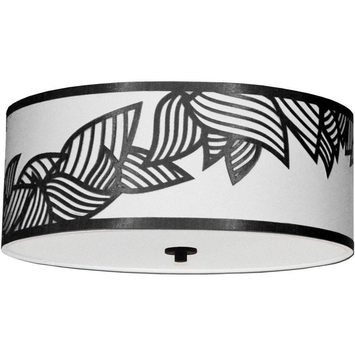 Polished Chrome with Leaf Patterned Fabric Shade Flush Mount - LV LIGHTING