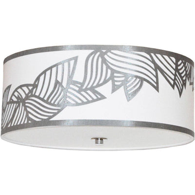 Polished Chrome with Leaf Patterned Fabric Shade Flush Mount - LV LIGHTING