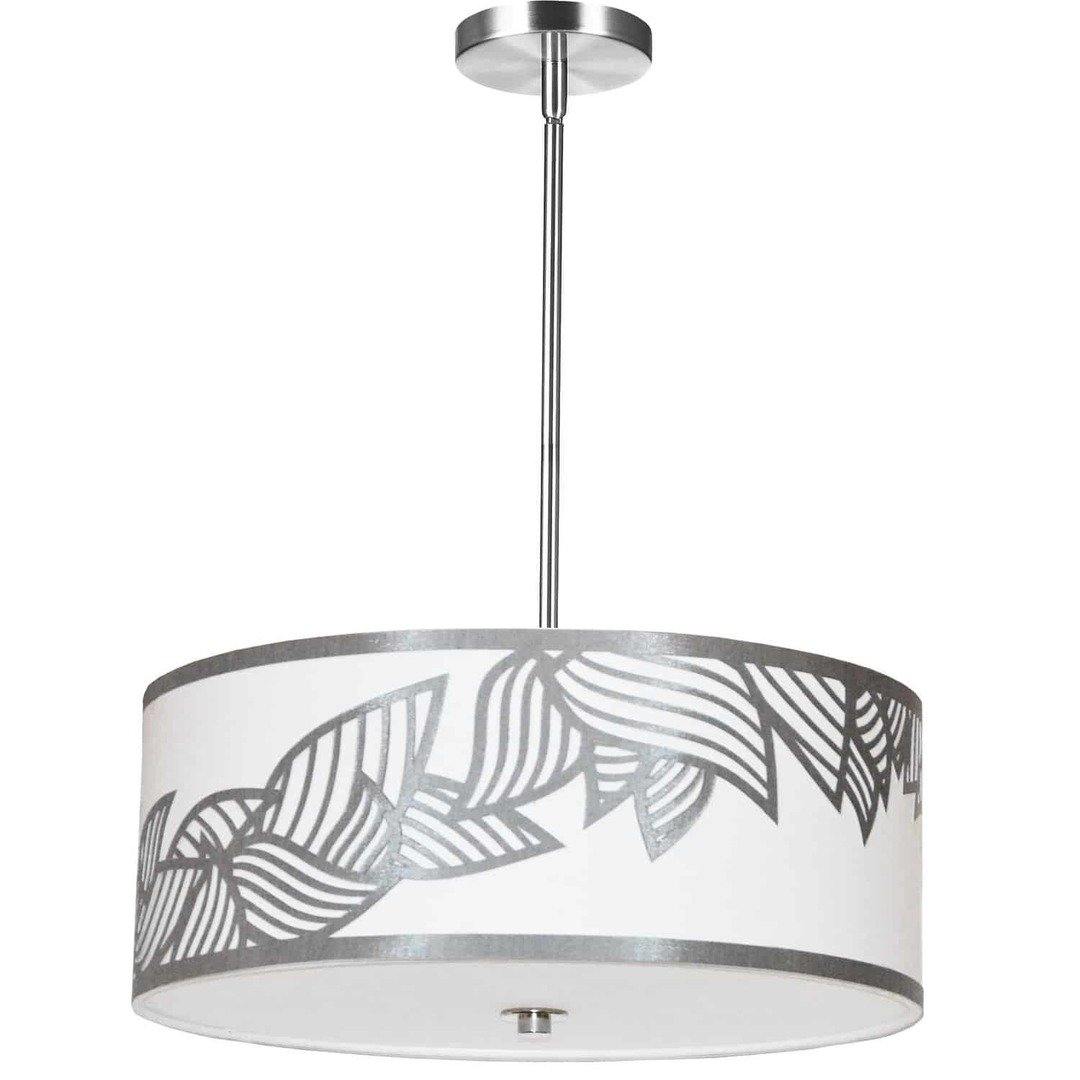 Polished Chrome with Leaf Patterned Fabric Shade Pendant - LV LIGHTING