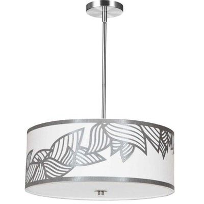 Polished Chrome with Leaf Patterned Fabric Shade Pendant - LV LIGHTING