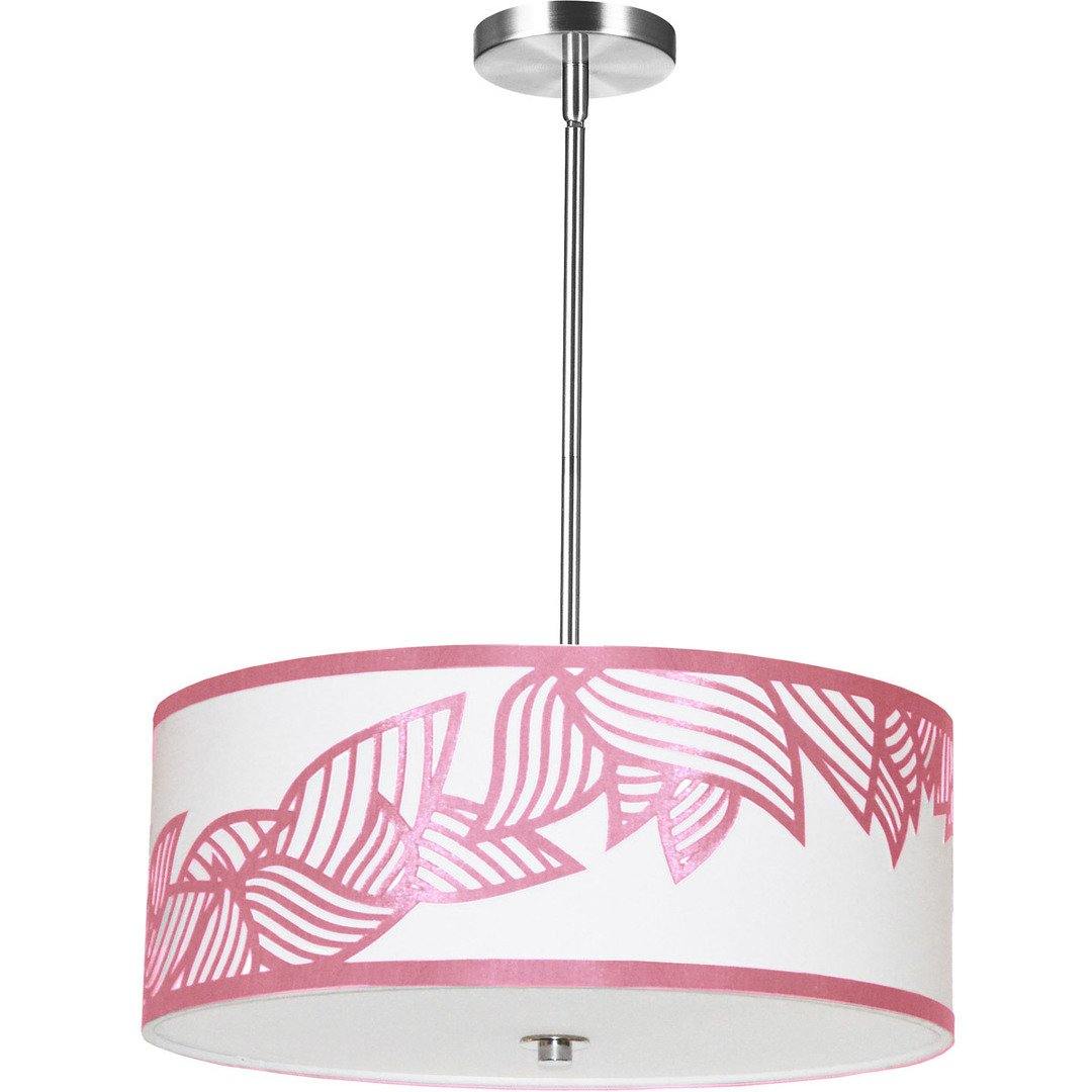 Polished Chrome with Leaf Patterned Fabric Shade Pendant - LV LIGHTING