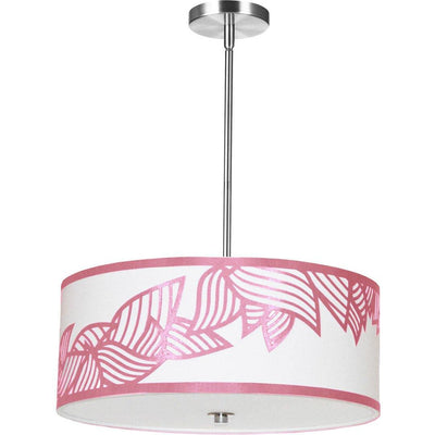 Polished Chrome with Leaf Patterned Fabric Shade Pendant - LV LIGHTING