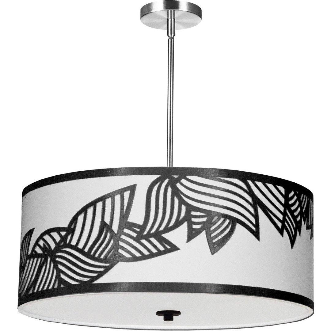Polished Chrome with Leaf Patterned Fabric Shade Pendant - LV LIGHTING