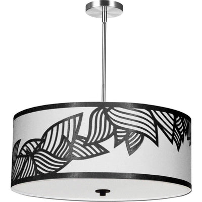 Polished Chrome with Leaf Patterned Fabric Shade Pendant - LV LIGHTING