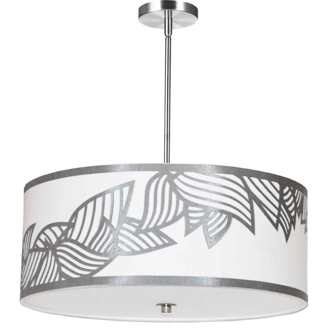 Polished Chrome with Leaf Patterned Fabric Shade Pendant - LV LIGHTING