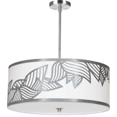 Polished Chrome with Leaf Patterned Fabric Shade Pendant - LV LIGHTING