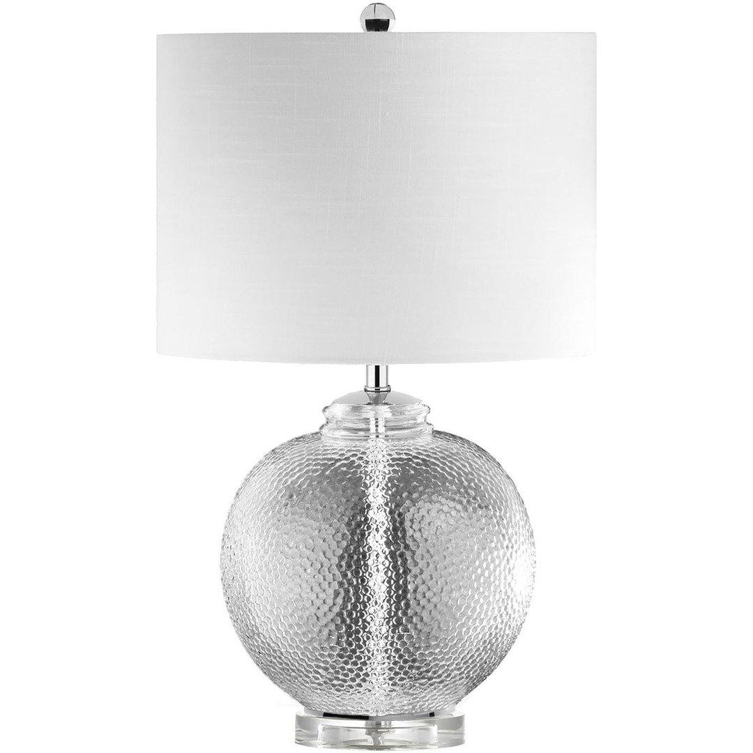 Polished Chrome with Clear Glass Base and White Fabric Shade Table Lamp - LV LIGHTING