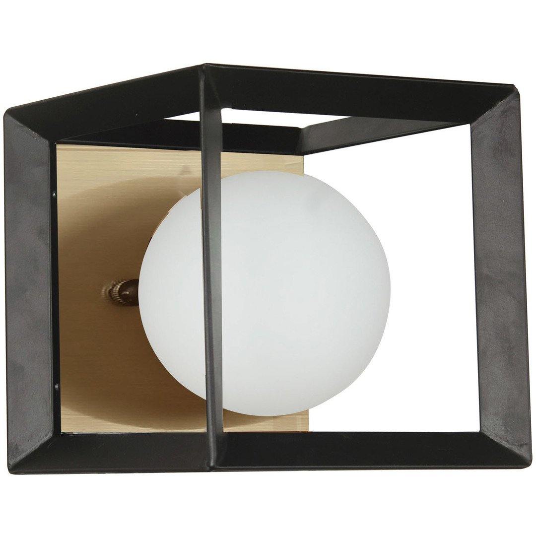Black with Aged Brass with White Glass Globe Wall Sconce - LV LIGHTING