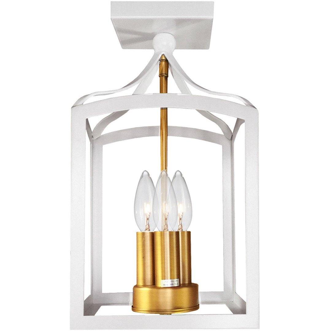White with Aged Brass Open Air Frame Flush Mount - LV LIGHTING