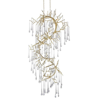 Steel Branch Frame with Clear Crystal Drop Chandelier - LV LIGHTING