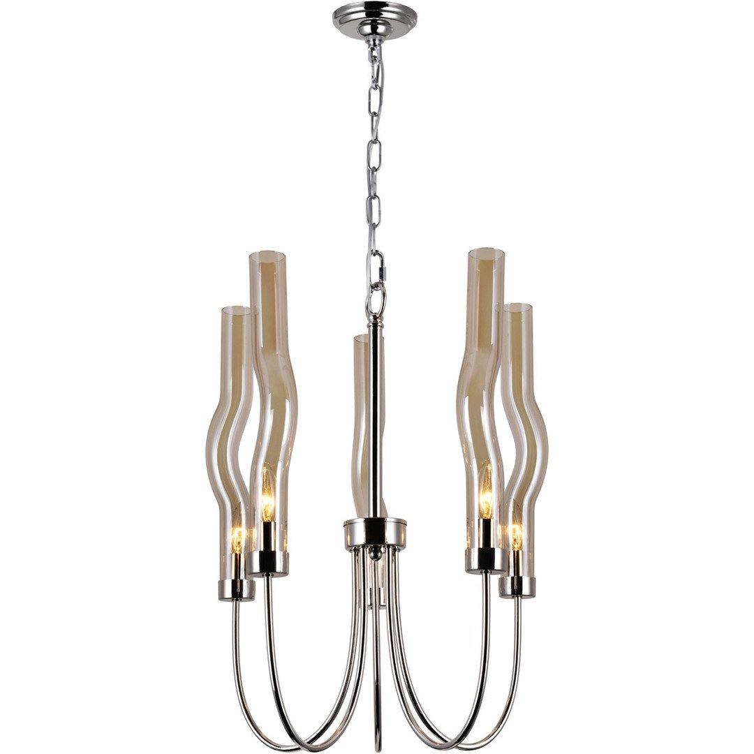 Polished Nickel with Amber Wave Tube Chandelier - LV LIGHTING