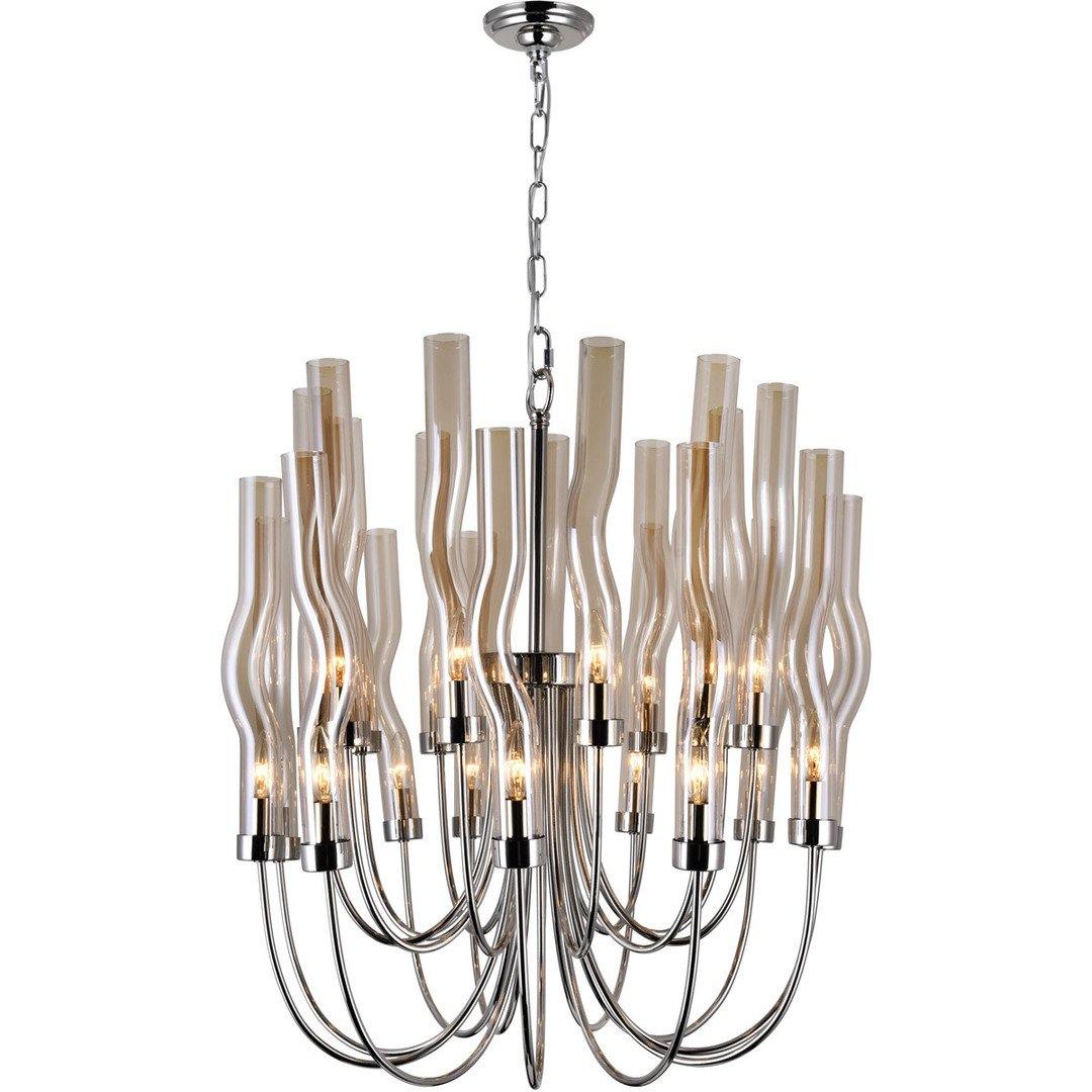 Polished Nickel with Amber Wave Tube Chandelier - LV LIGHTING
