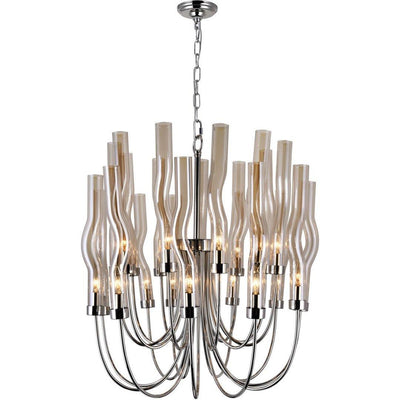 Polished Nickel with Amber Wave Tube Chandelier - LV LIGHTING