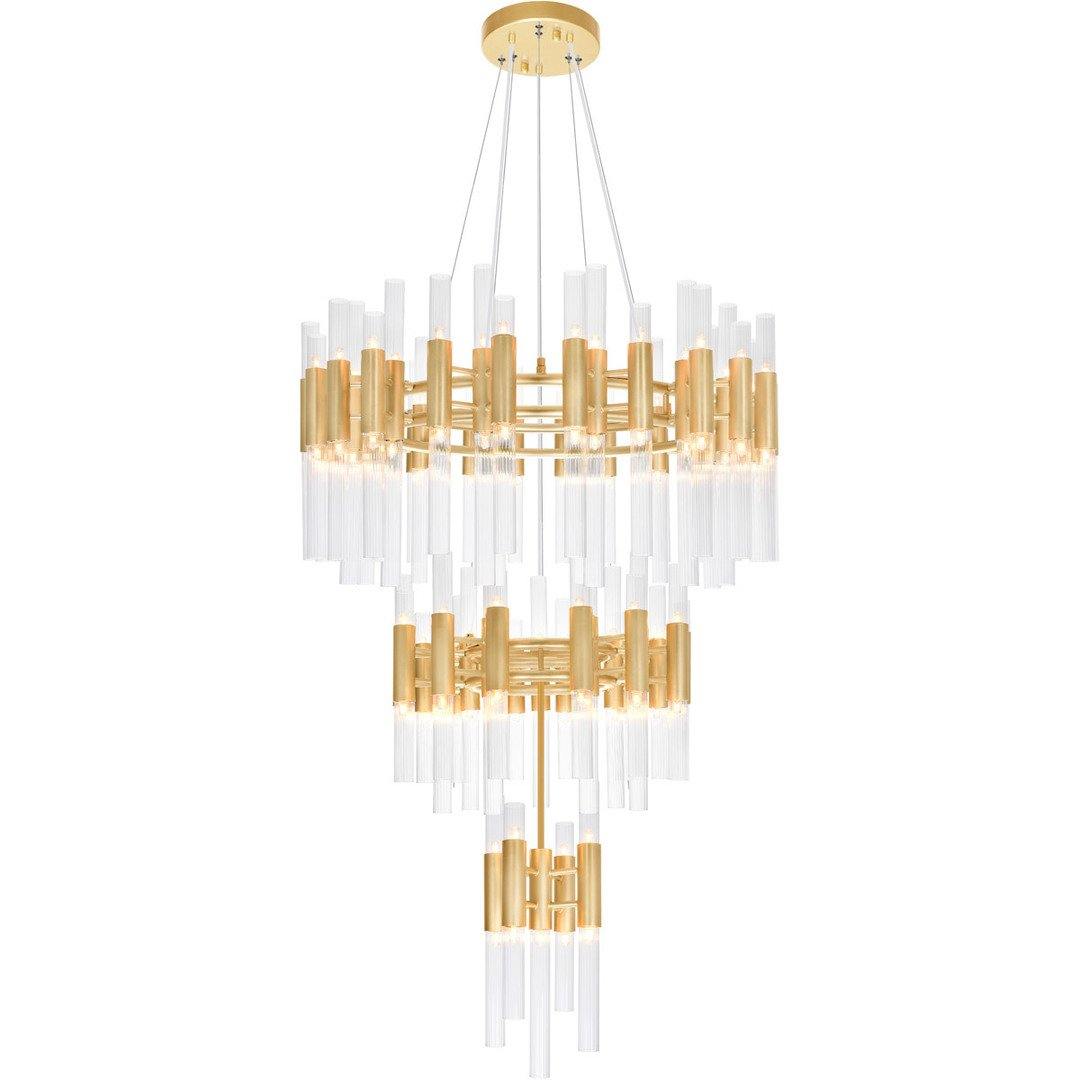 Satin Gold with Glass Tube 3 Tier Chandelier - LV LIGHTING