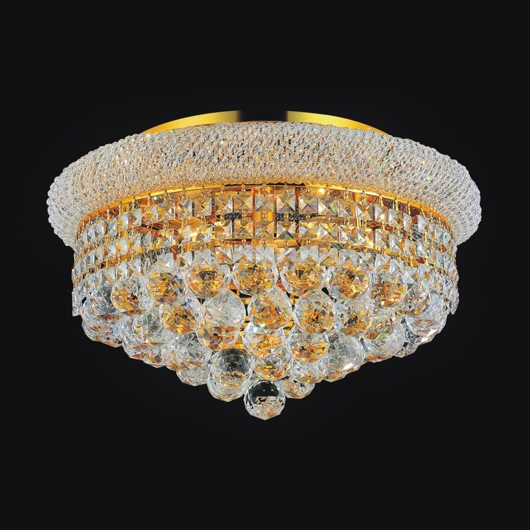 Gold with Crystal Drop Flush Mount - LV LIGHTING