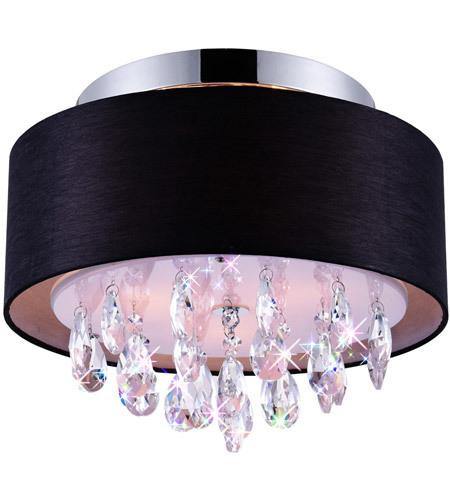 Chrome with Fabric Shade and Crystal Drop Flush Mount - LV LIGHTING