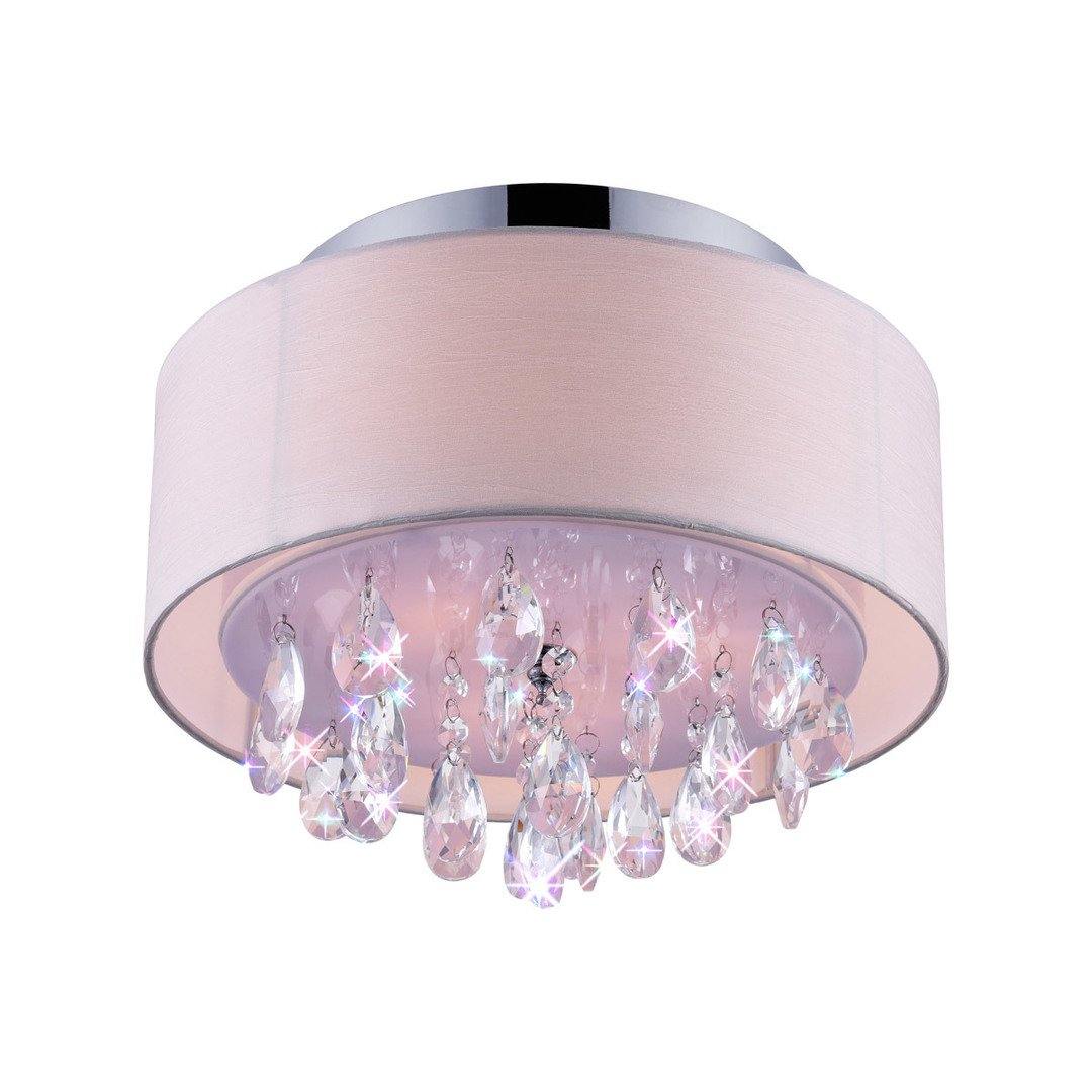 Chrome with Fabric Shade and Crystal Drop Flush Mount - LV LIGHTING