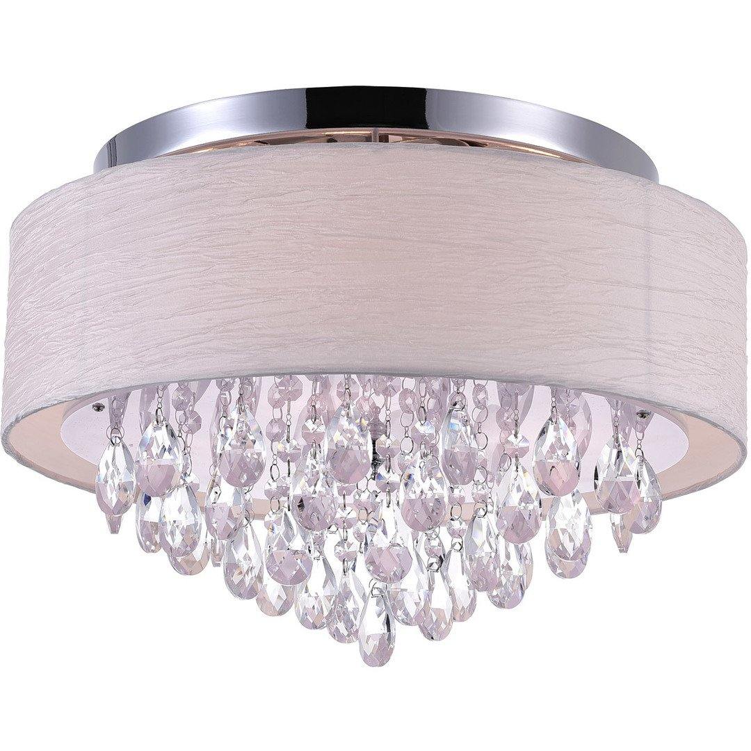 Chrome with Fabric Shade and Crystal Drop Flush Mount - LV LIGHTING