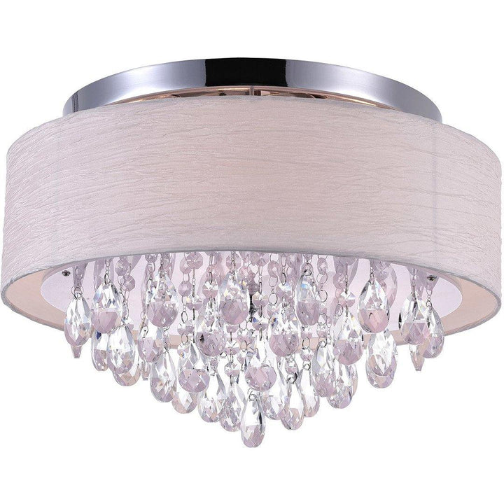 Chrome with Fabric Shade and Crystal Drop Flush Mount - LV LIGHTING