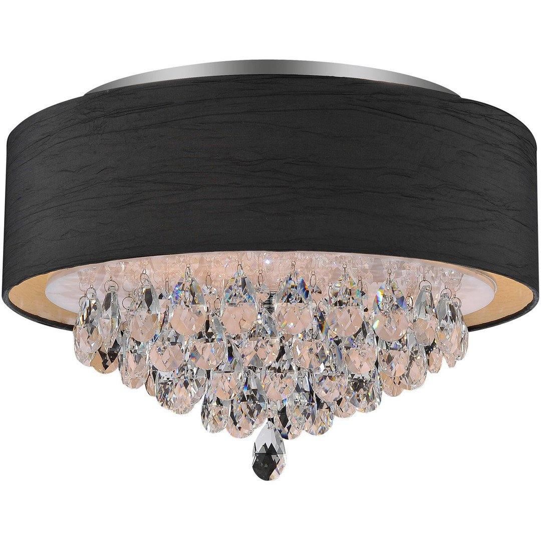 Chrome with Fabric Shade and Crystal Drop Flush Mount - LV LIGHTING