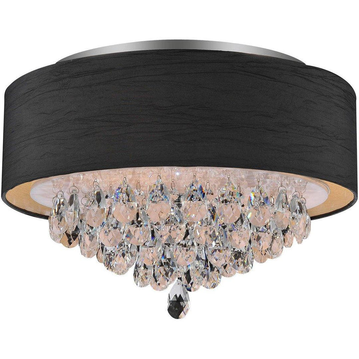 Chrome with Fabric Shade and Crystal Drop Flush Mount - LV LIGHTING